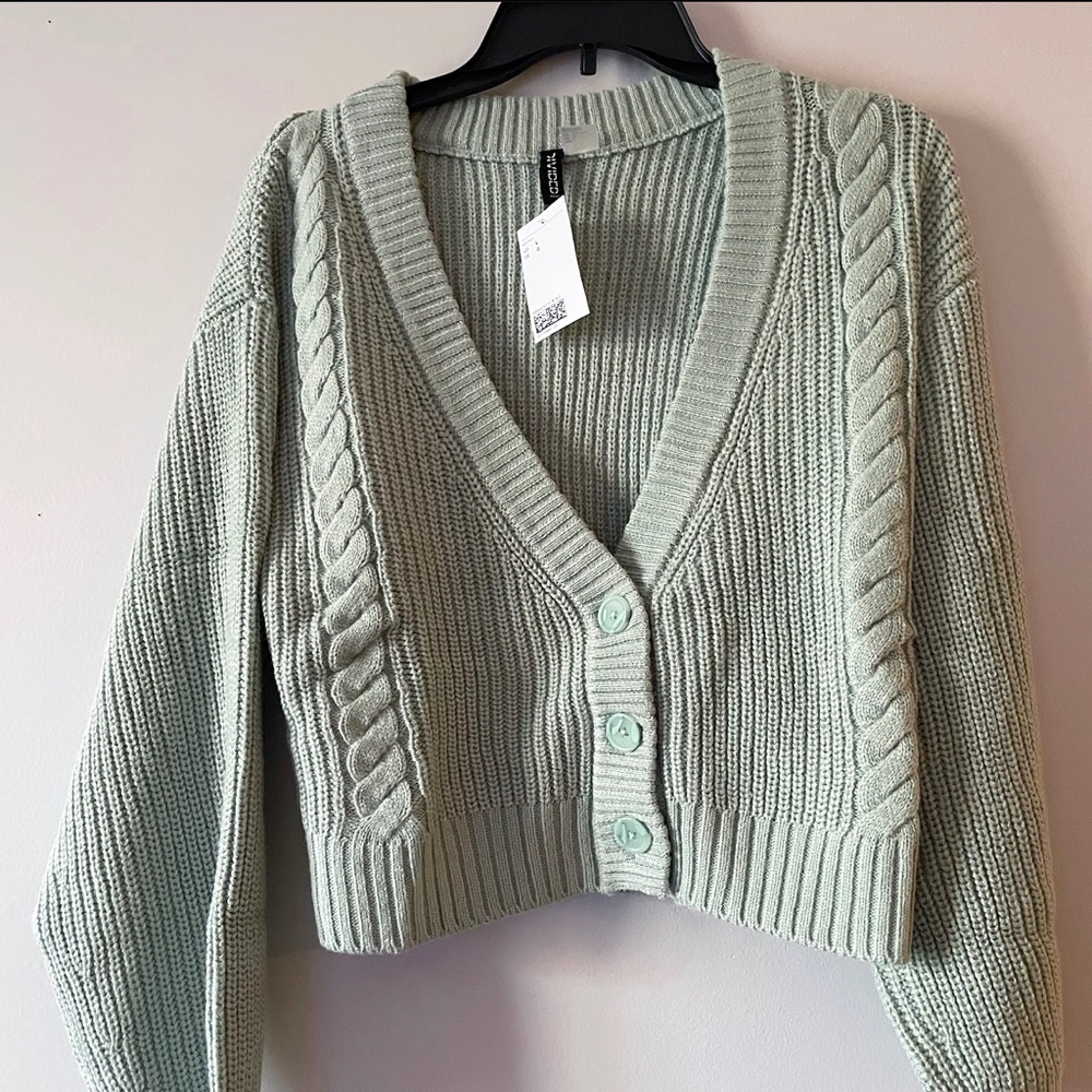 H&M mint green cardigan sweater